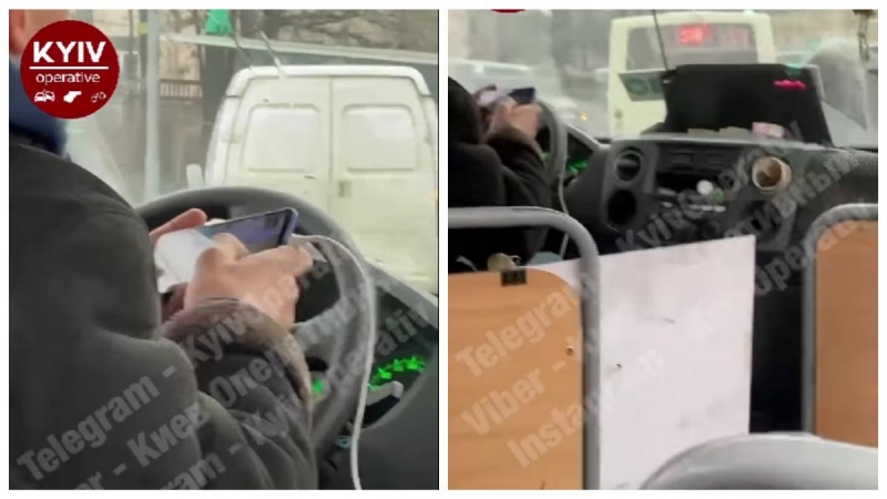 Киевского маршрутчика заметили за странным занятием за рулем: появилось видео
